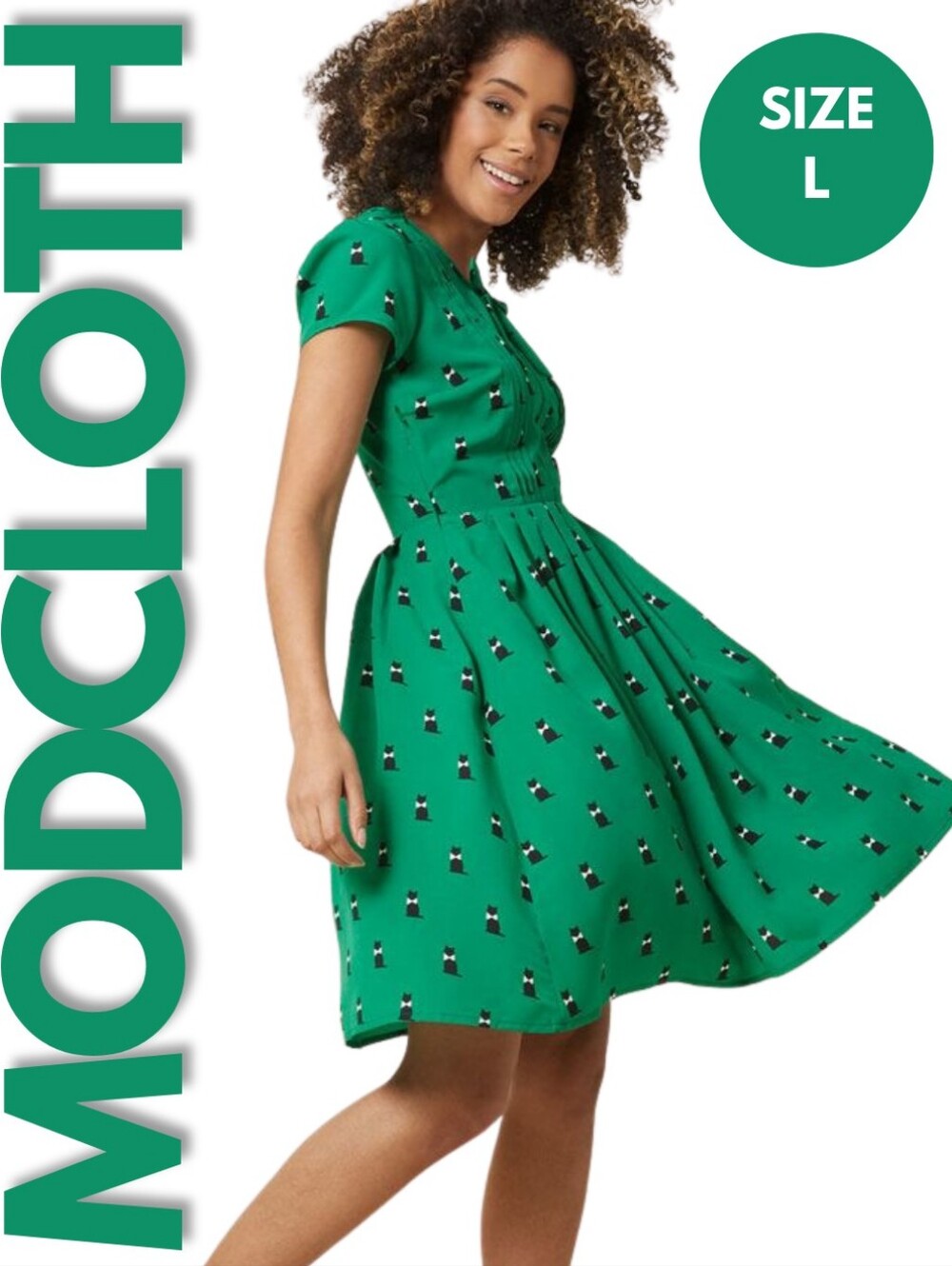 NWOT ModCloth Exploratory Style Cat Print A-Line Dress Size L